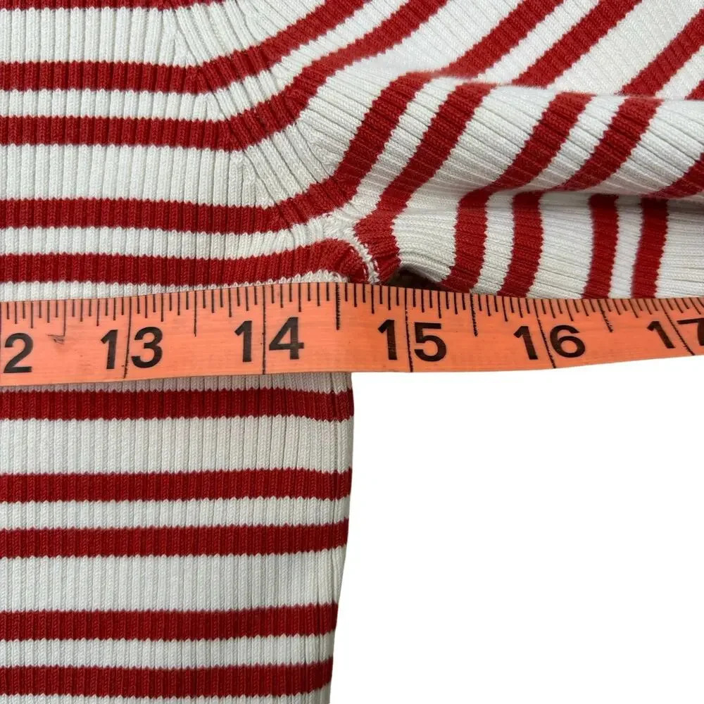 Tory Burch Ribbed Knit Striped Top Size S Cream color with Burnt Orange Stripes - Picture 5 of 6